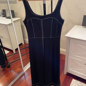 LOFT Black Tank Midi Dress with White Topstitching Back Zip Size 8